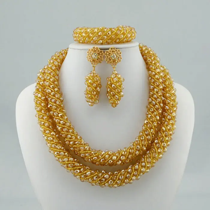 Fashion African Handmade Beads Layer Jewelry Sets Women Summer Winter Choker Necklace Earrings Female Mother Party Gift