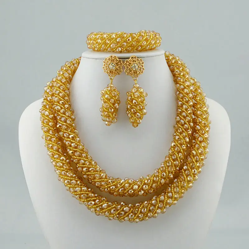 Fashion African Handmade Beads Layer Jewelry Sets Women Summer Winter Choker Necklace Earrings Female Mother Party Gift