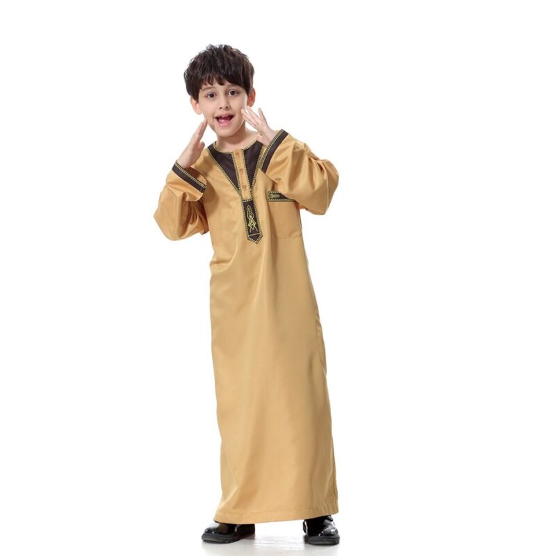 New Summer Folk Outfit - Long Sleeve Muslim Robe for Kids (5-12 Years)